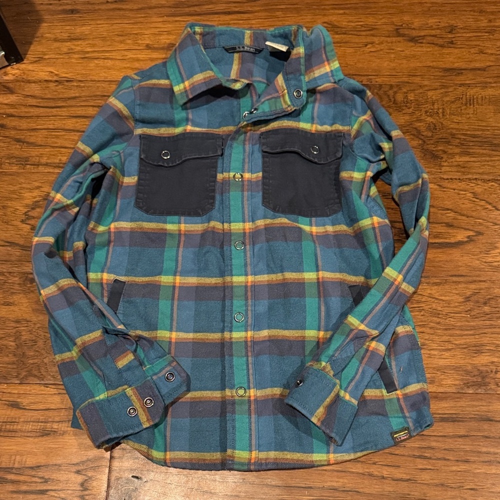 L.L. Bean Teal & Navy Plaid Button-Down Shirt - Kids
